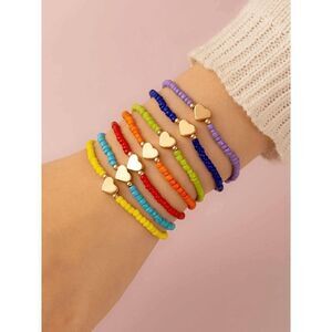 Rainbow Seed Bead Sweet Heart Bracelet Set